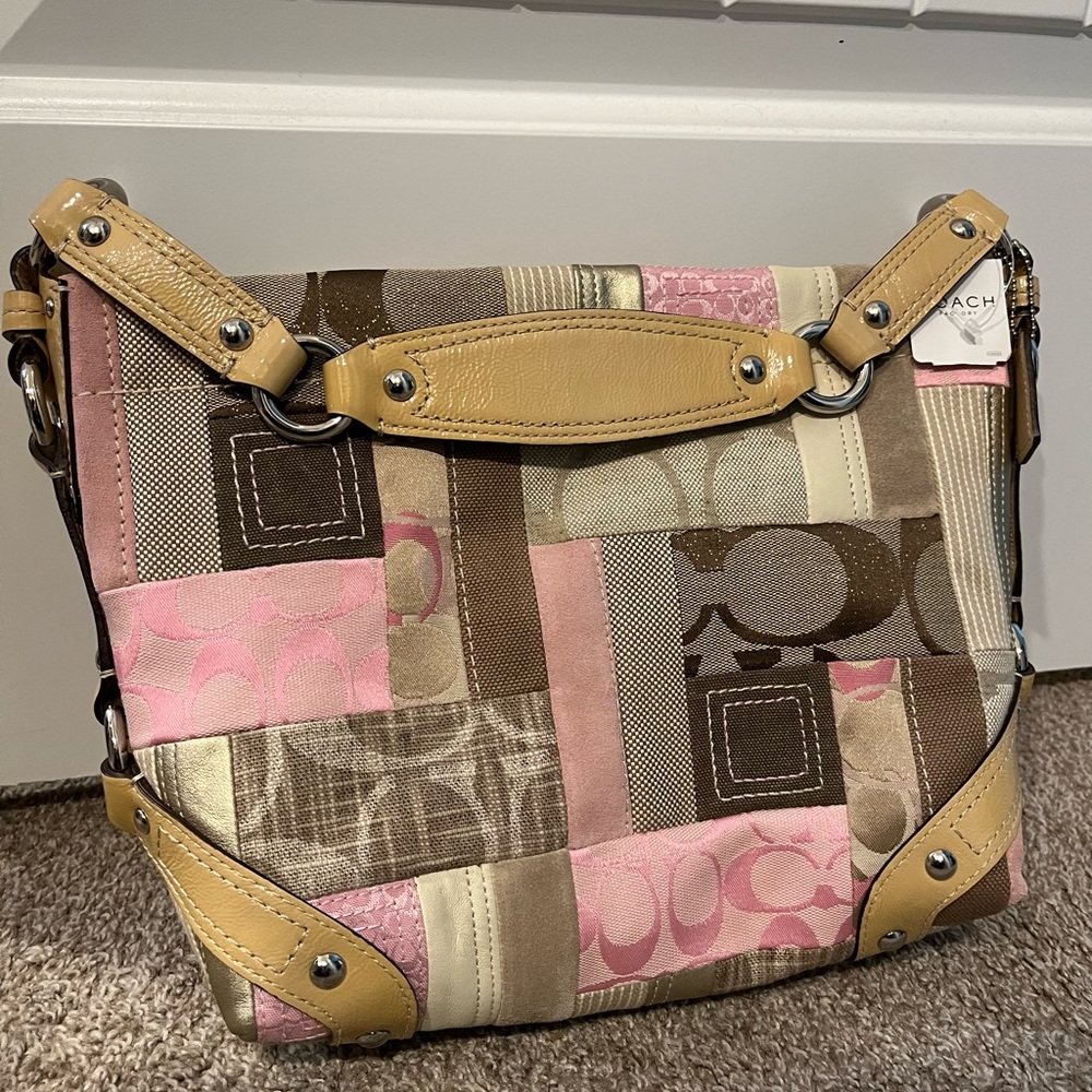 Coach Patchwork Shoulder Bag - Pink and Brown